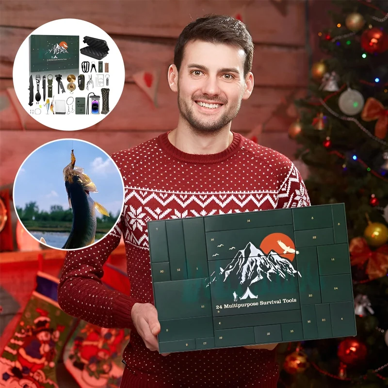 Outdoor Survival Adventskalender 24 Dagen – Compleet Overlevingsset met Gadgets en Gereedschap voor Avonturiers | Sansoti