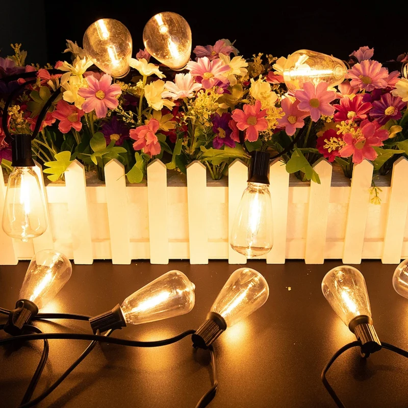 Weerbestendige Tuinverlichting met 15 Onbreekbare Lampen 10 Meter Snoer Zwart Tuinverlichting Feestverlichting IP44 LED Verlichting Buiten | Sansoti