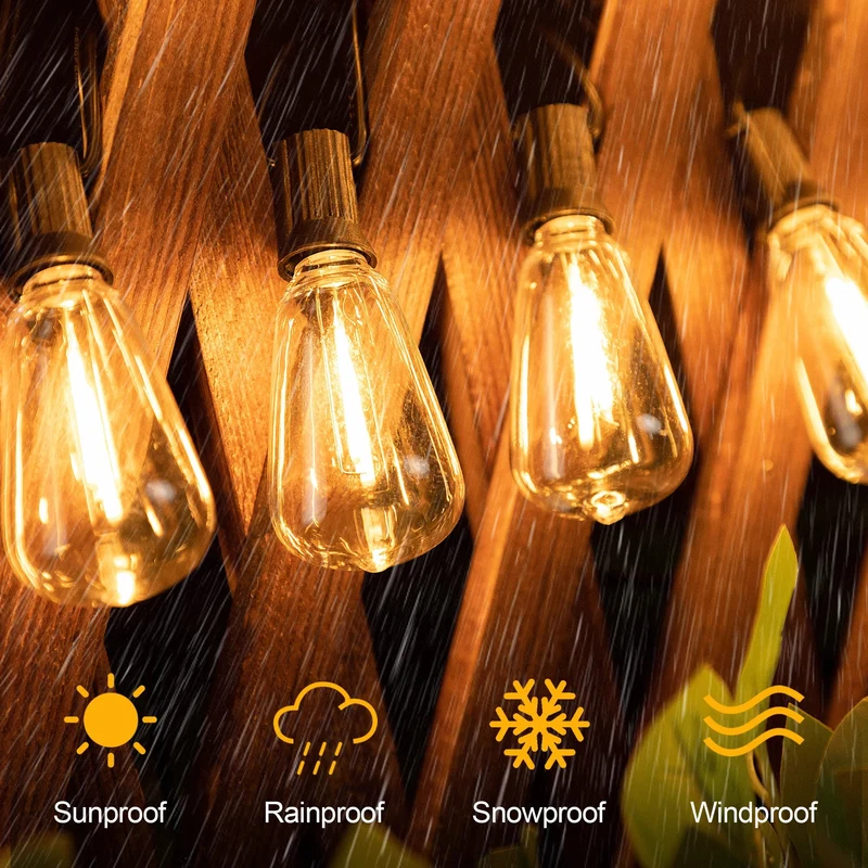 Weerbestendige Tuinverlichting met 15 Onbreekbare Lampen 10 Meter Snoer Zwart Tuinverlichting Feestverlichting IP44 LED Verlichting Buiten | Sansoti