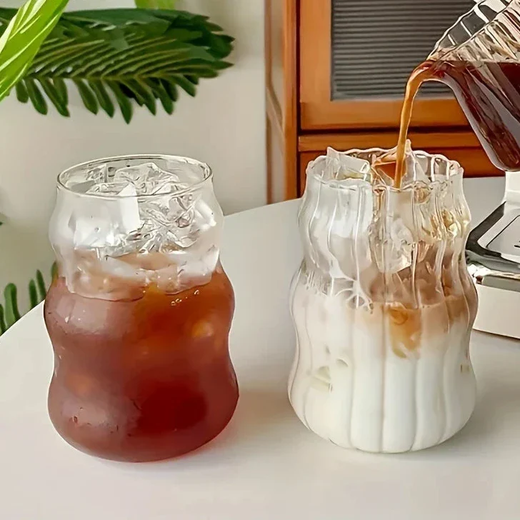 Geribbelde Glazen Tumbler Set 4-Delig Hittebestendig Borosilicaatglas Modern Design | Sansoti