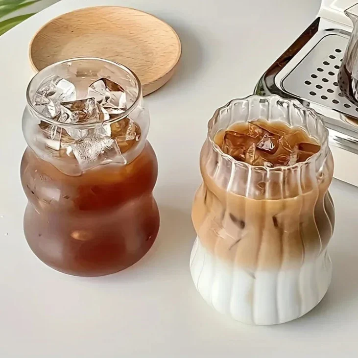 Geribbelde Glazen Tumbler Set 4-Delig Hittebestendig Borosilicaatglas Modern Design | Sansoti