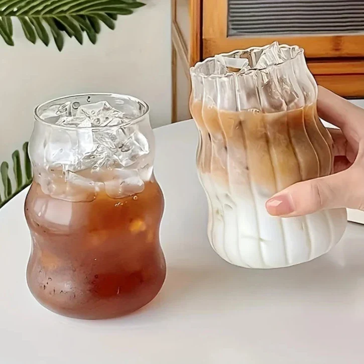 Geribbelde Glazen Tumbler Set 4-Delig Hittebestendig Borosilicaatglas Modern Design | Sansoti