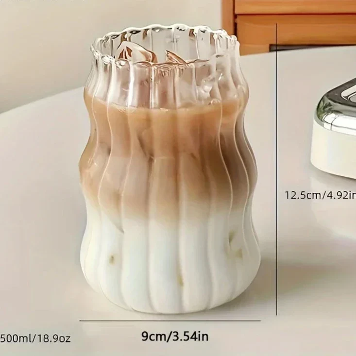 Geribbelde Glazen Tumbler Set 4-Delig Hittebestendig Borosilicaatglas Modern Design | Sansoti