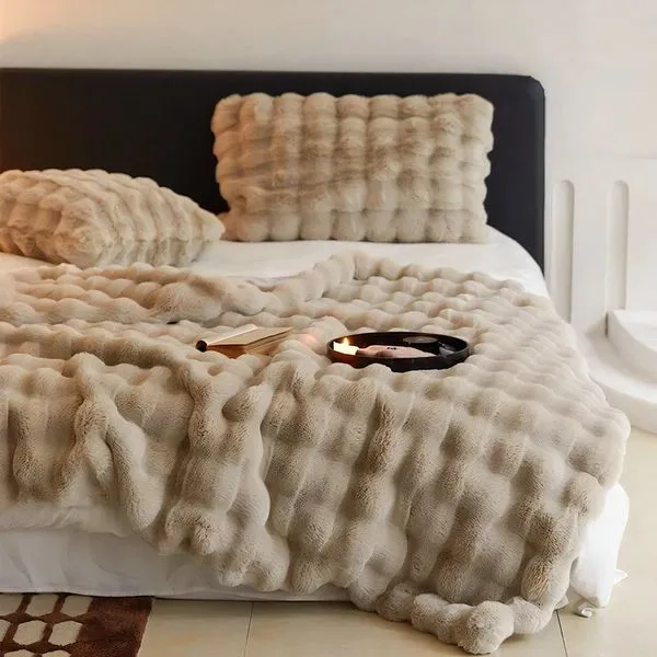 Zachte Imitatiebont Plaid – Luxe Konijnenbont Textuur – 160x200cm – Voor Bank & Bed | Sansoti