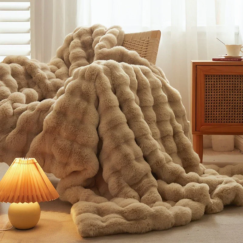 Zachte Imitatiebont Plaid – Luxe Konijnenbont Textuur – 160x200cm – Voor Bank & Bed | Sansoti