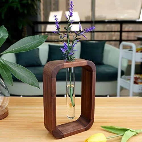 Glazen Plantenvaasje met Houten Standaard voor Stekjes en Hydrocultuur | Sansoti