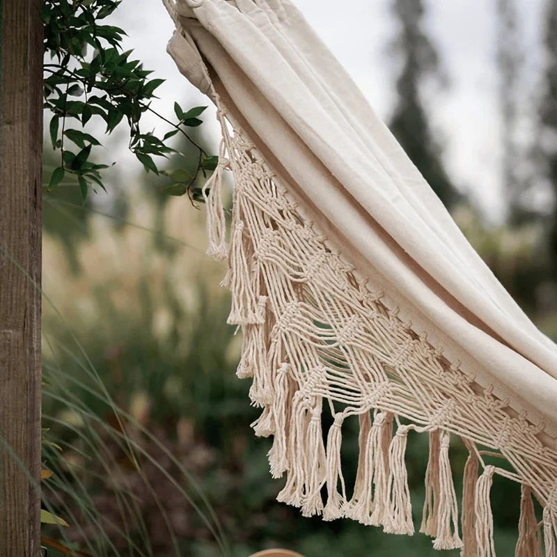 Handgeweven Hangmat Katoenen Touw Boho-Stijl Tweepersoons Draagbaar 200x150cm | Sansoti