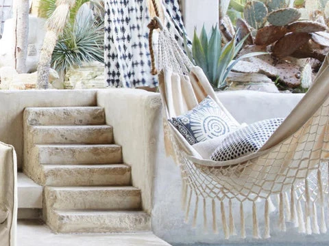 Handgeweven Hangmat Katoenen Touw Boho-Stijl Tweepersoons Draagbaar 200x150cm | Sansoti