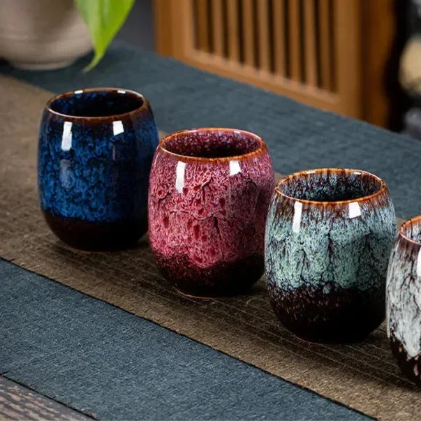 Keramische Mokken Set 4 Stuks met Gouden Accenten – Scandinavische Stijl Koffiebekers voor Dagelijks Gebruik | Sansoti