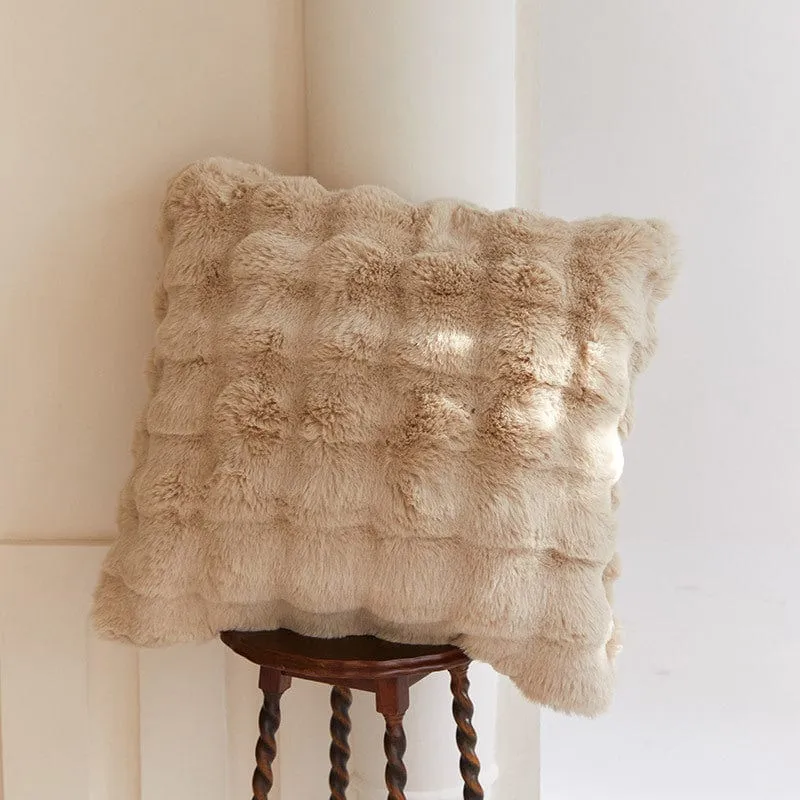 Zachte Pluche Kussenhoes 45x45cm Konijnenbont-Look Wit Beige Grijs | Woonkamer Slaapkamer Decoratief Sierkussen | Scandinavisch | Sansoti