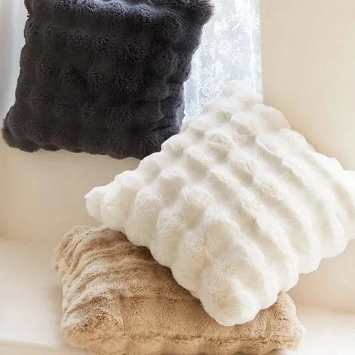 Zachte Pluche Kussenhoes 45x45cm Konijnenbont-Look Wit Beige Grijs | Woonkamer Slaapkamer Decoratief Sierkussen | Scandinavisch | Sansoti