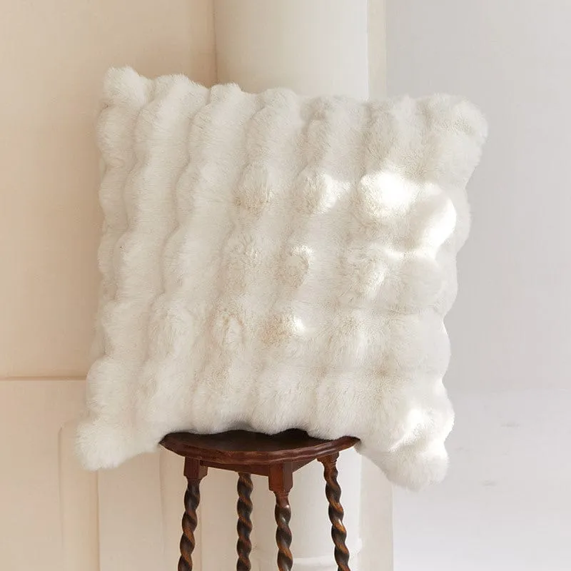 Zachte Pluche Kussenhoes 45x45cm Konijnenbont-Look Wit Beige Grijs | Woonkamer Slaapkamer Decoratief Sierkussen | Scandinavisch | Sansoti