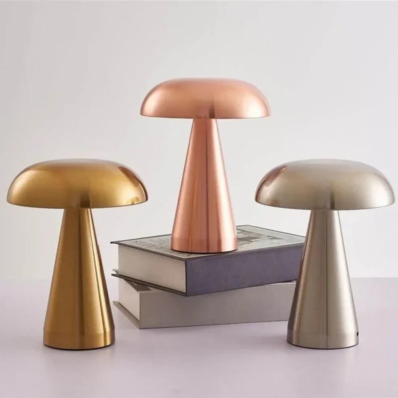Decoratieve Paddenstoel Tafellamp LED Draadloos Oplaadbaar Metaal 21cm Drie Kleurtemperaturen Scandinavisch Design Nachtverlichting Sfeerlamp | Sansoti