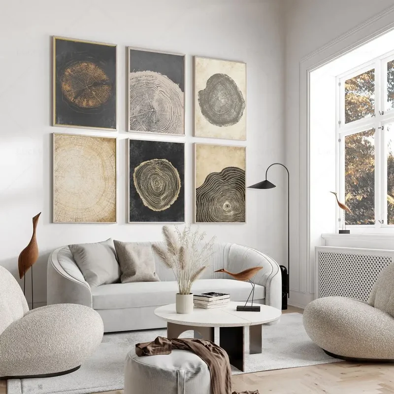 Abstracte Boomringen Canvas Wanddecoratie 60x40 cm Organische Textuur Art Print Rustiek Moderne Interieurstijl Natuurgeïnspireerd | Sansoti