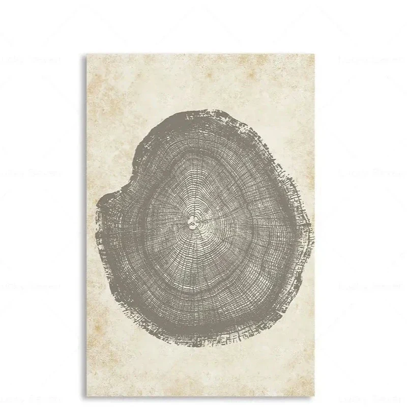 Abstracte Boomringen Canvas Wanddecoratie 60x40 cm Organische Textuur Art Print Rustiek Moderne Interieurstijl Natuurgeïnspireerd | Sansoti