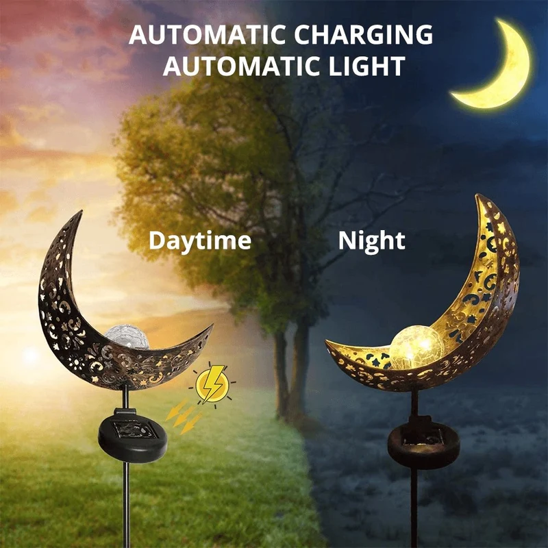 Solarlamp voor Tuin Halvemaan Design 76cm IJzer Glas LED Verlichting IP55 Waterbestendig Tuinverlichting Pathpad Decoratie | Sansoti