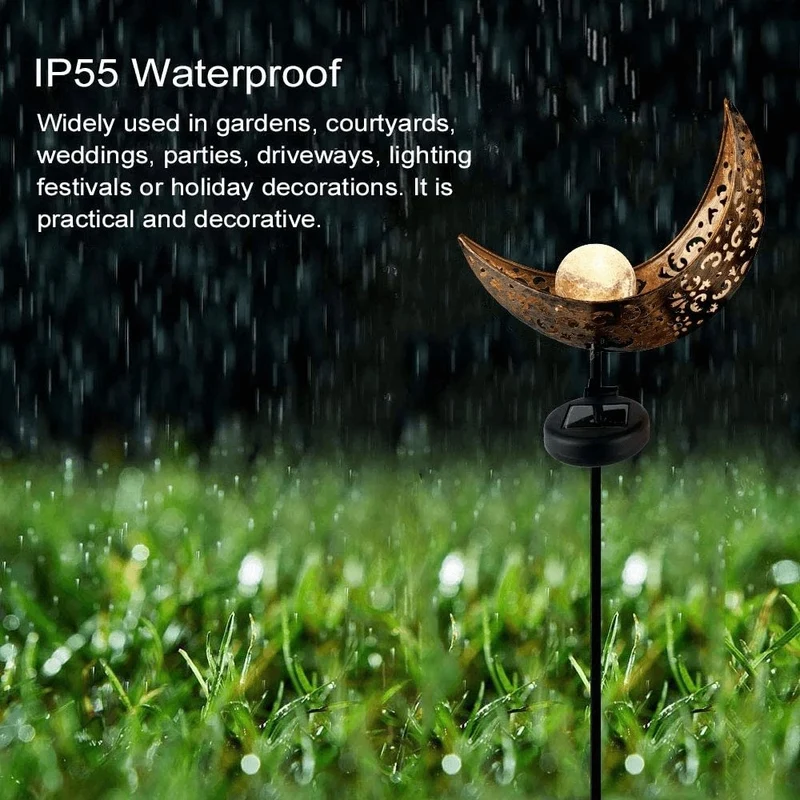 Solarlamp voor Tuin Halvemaan Design 76cm IJzer Glas LED Verlichting IP55 Waterbestendig Tuinverlichting Pathpad Decoratie | Sansoti