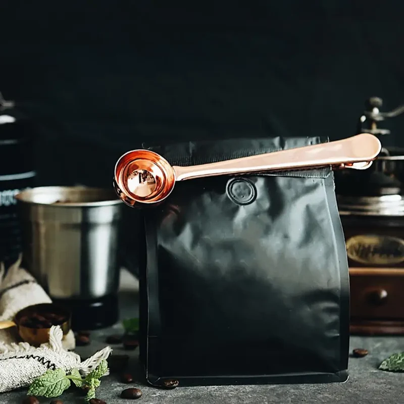 Koffielepel met Clipfunctie – RVS Maatlepel & Zaksluitclip voor Koffie en Thee | Sansoti