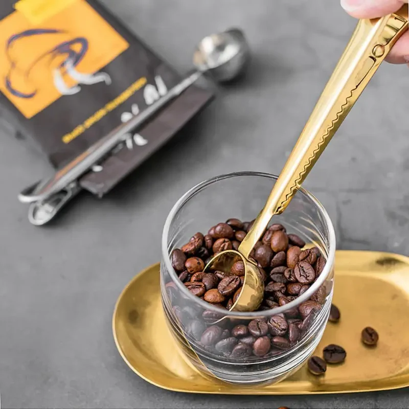 Koffielepel met Clipfunctie – RVS Maatlepel & Zaksluitclip voor Koffie en Thee | Sansoti