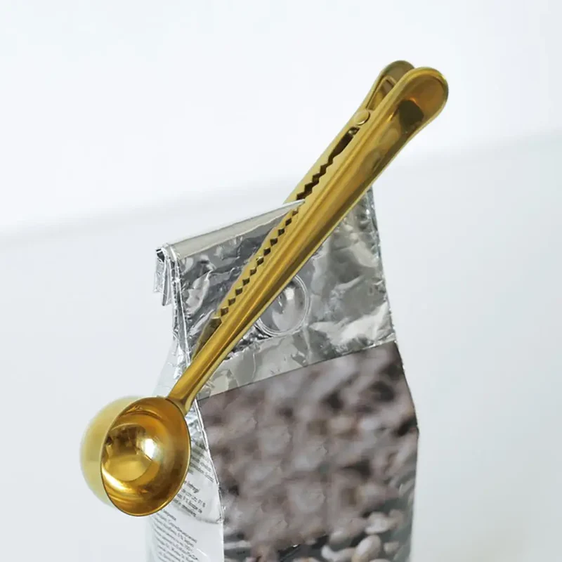 Koffielepel met Clipfunctie – RVS Maatlepel & Zaksluitclip voor Koffie en Thee | Sansoti