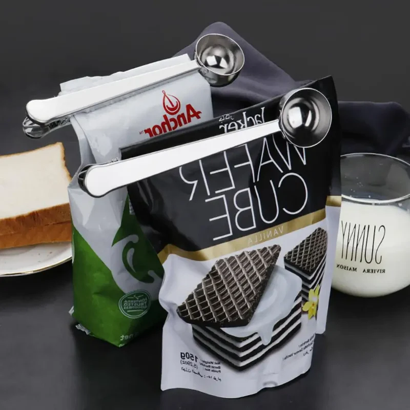 Koffielepel met Clipfunctie – RVS Maatlepel & Zaksluitclip voor Koffie en Thee | Sansoti