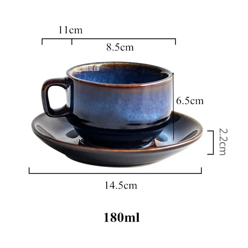 Keramische Mok & Schotel Set Diepblauw Bone China met Antieke Details | Sansoti