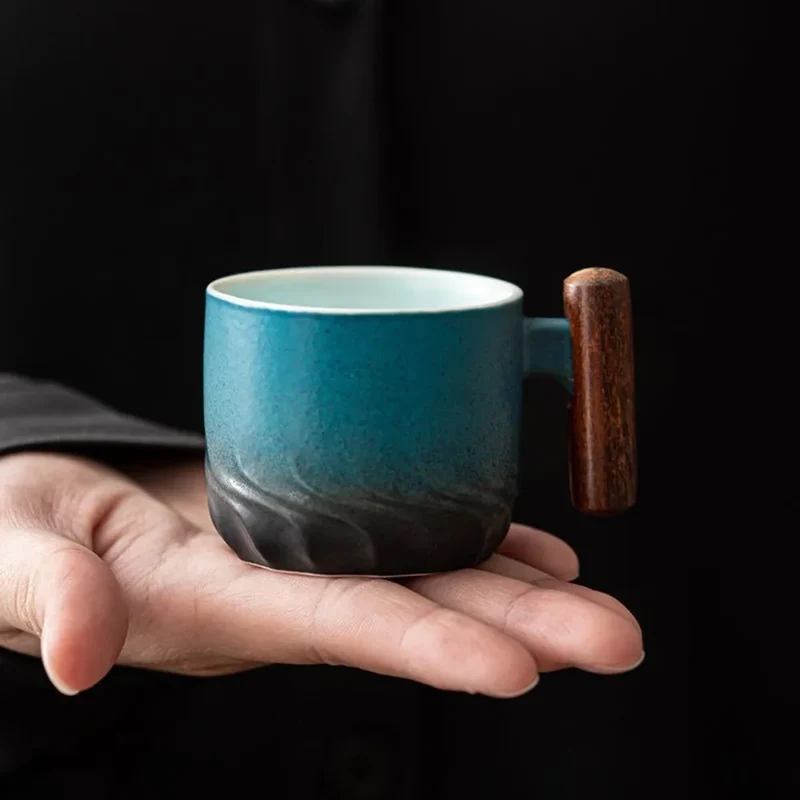 Keramische Koffiemok met Handvat 520ml – Klassiek Design Koffiebeker voor Thee Cappuccino Latte – Handgeschilderde Keramiek – Retro Stijl Theemok Dagelijks Gebruik | Sansoti