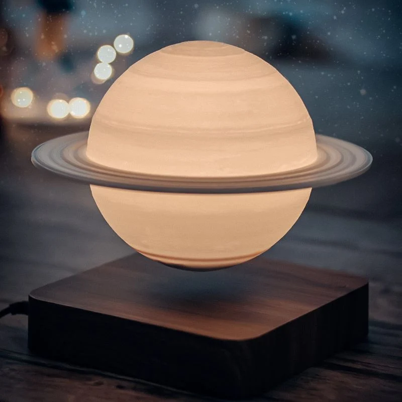 Zwevende Planeet Lamp met Magnetische Levitatietechnologie - Roterende Saturnus Nachtlamp met Verstelbare Verlichting - Houten Basis met 3D Print Details voor Woonkamer Slaapkamer Bureau Decoratie | Sansoti