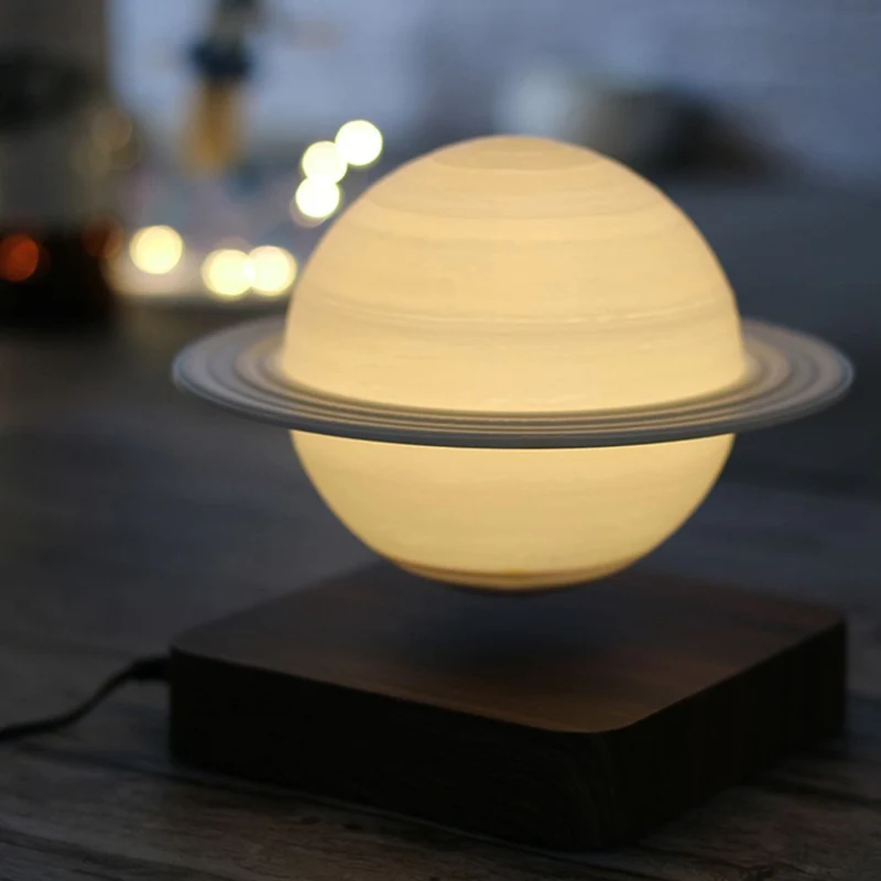 Zwevende Planeet Lamp met Magnetische Levitatietechnologie - Roterende Saturnus Nachtlamp met Verstelbare Verlichting - Houten Basis met 3D Print Details voor Woonkamer Slaapkamer Bureau Decoratie | Sansoti