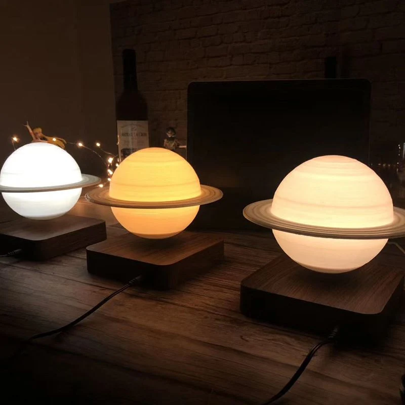 Zwevende Planeet Lamp met Magnetische Levitatietechnologie - Roterende Saturnus Nachtlamp met Verstelbare Verlichting - Houten Basis met 3D Print Details voor Woonkamer Slaapkamer Bureau Decoratie | Sansoti