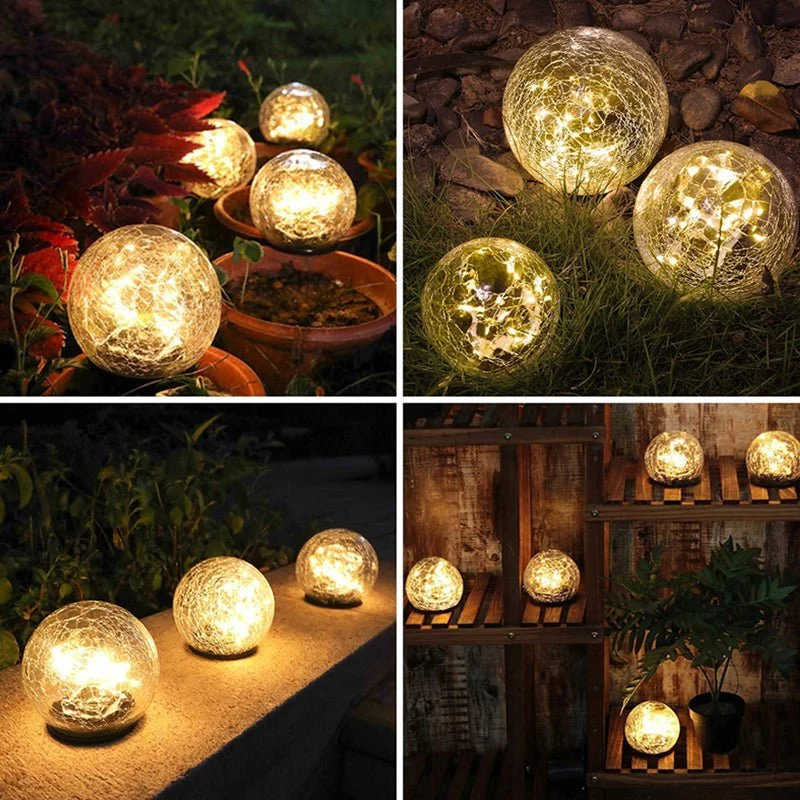 Zonnebolverlichting met gebarsten glas effect voor tuin en terras energiezuinig en weerbestendig met automatische schemersensor | Sansoti