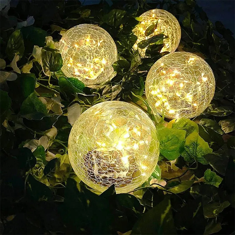 Zonnebolverlichting met gebarsten glas effect voor tuin en terras energiezuinig en weerbestendig met automatische schemersensor | Sansoti