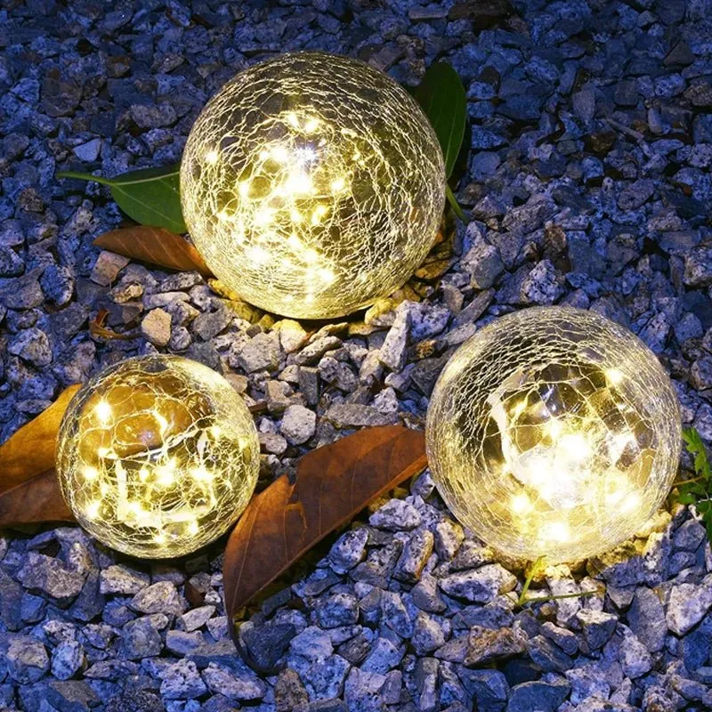 Zonnebolverlichting met gebarsten glas effect voor tuin en terras energiezuinig en weerbestendig met automatische schemersensor | Sansoti