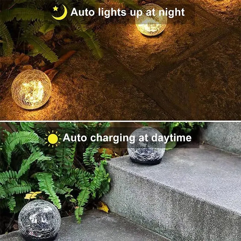 Zonnebolverlichting met gebarsten glas effect voor tuin en terras energiezuinig en weerbestendig met automatische schemersensor | Sansoti