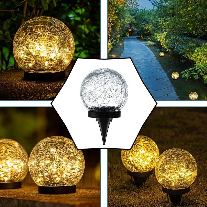 Zonnebolverlichting met gebarsten glas effect voor tuin en terras energiezuinig en weerbestendig met automatische schemersensor | Sansoti