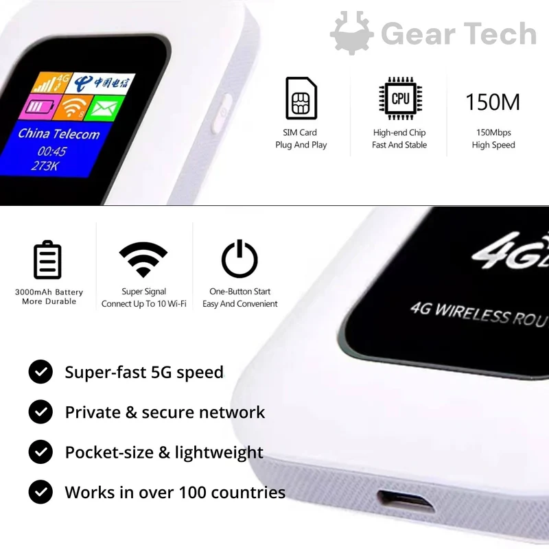 Draagbare 5G WiFi Router – Veilige Mobiele Internetverbinding voor Camper, Caravan en Reizen | 10 Apparaten | 150 Mbps | Sansoti