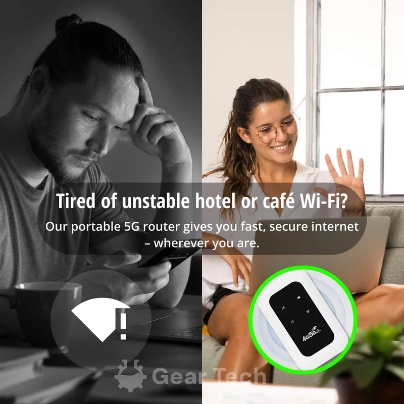 Draagbare 5G WiFi Router – Veilige Mobiele Internetverbinding voor Camper, Caravan en Reizen | 10 Apparaten | 150 Mbps | Sansoti