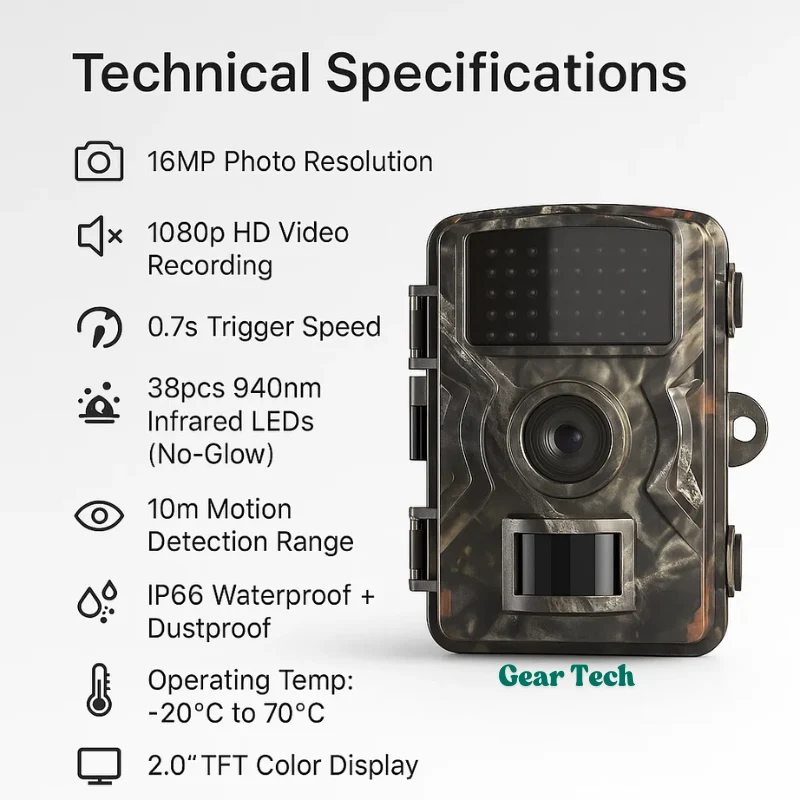Wildlife Bewegingscamera met Nachtzicht 16MP 1080p voor Tuin Natuurfotografie Waterdicht IP66 | Sansoti
