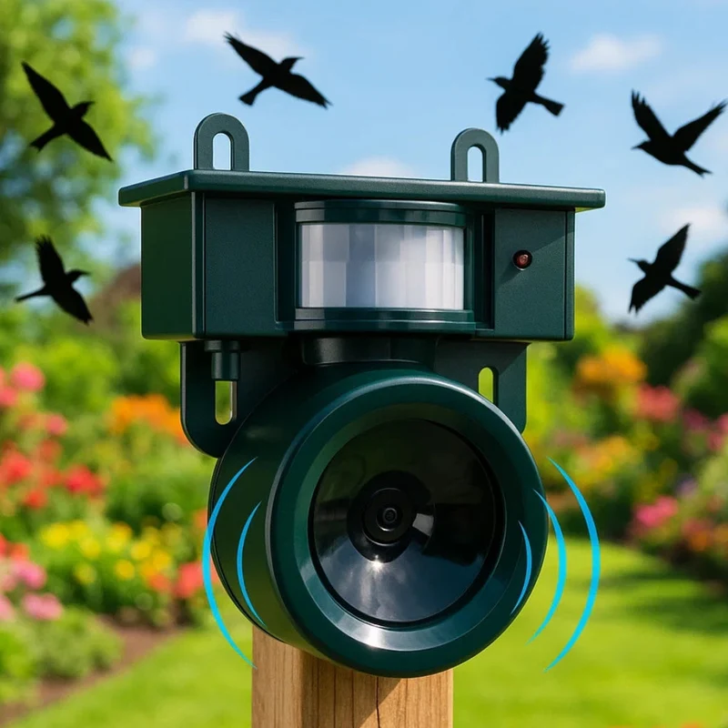 Bewegingssensor Vogelverschrikker voor Kraaien en Duiven | Ultrasoon Geluidsverdrijver voor Tuin en Dak | Sansoti