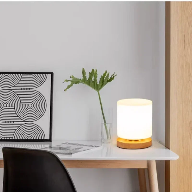 Glazen Tafellamp met Rubberen Houtvoet 360° Verlichting Sfeervol Nachtlampje Modern Design Accent | Sansoti