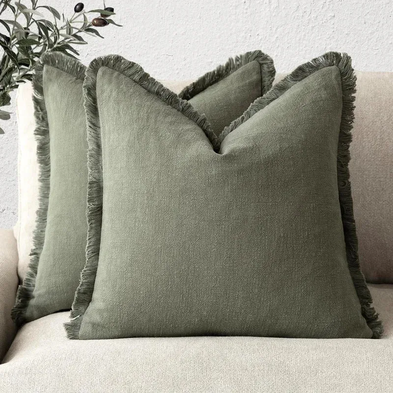 Set van 2 Kussenslopen 45x45 cm Katoen-Linnen Mix Verborgen Rits Machinewasbaar | Sansoti
