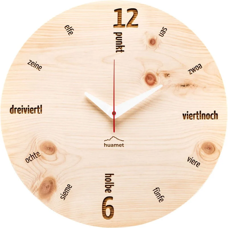 huamet Wanduhr 30x30x3,7 cm Holz • Stilles Uhrwerk • Echtholz Gehäuse