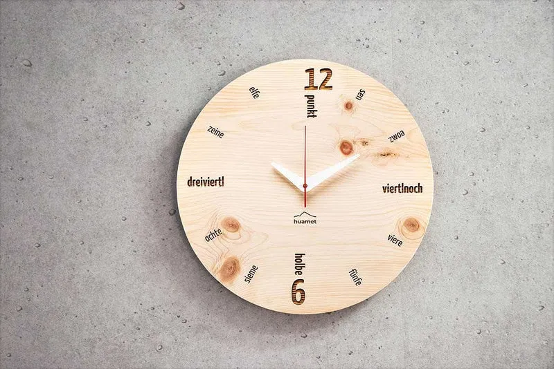 huamet Wanduhr 30x30x3,7 cm Holz • Stilles Uhrwerk • Echtholz Gehäuse