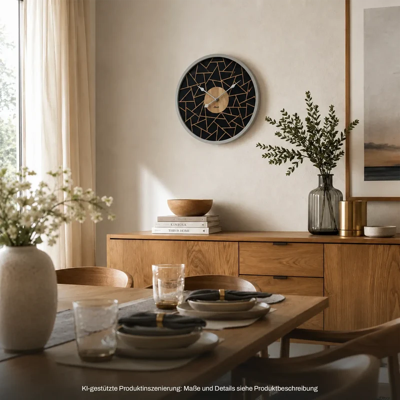 Hermle Wanduhr 50 cm Ø Holz • Minimalistisches Design • Geräuschloses Quarzwerk