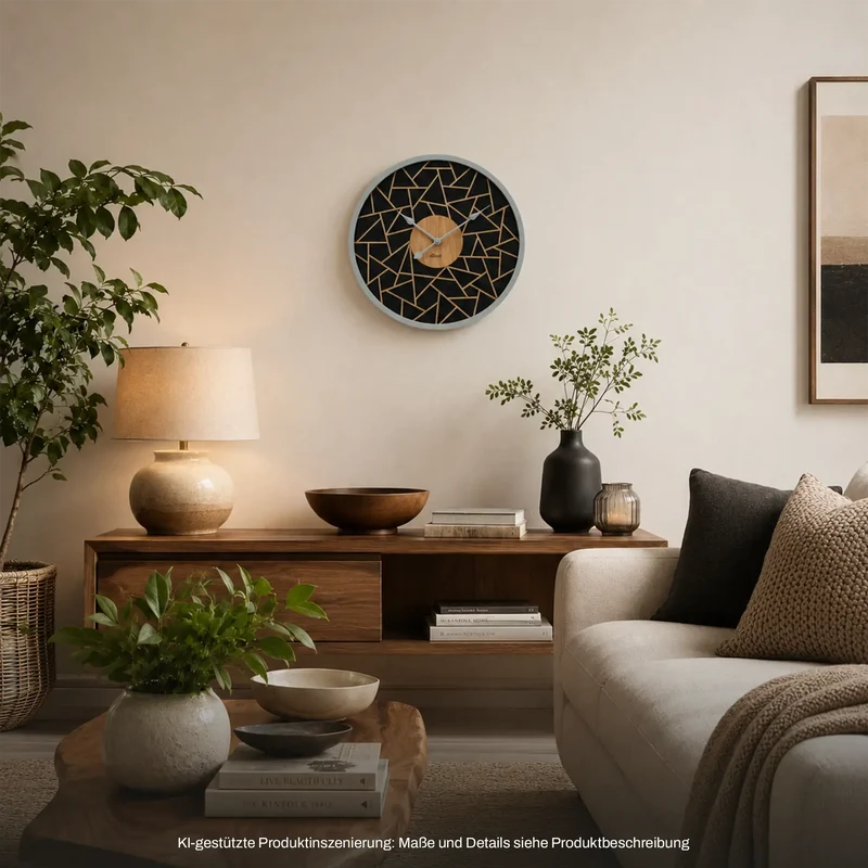 Hermle Wanduhr 50 cm Ø Holz • Minimalistisches Design • Geräuschloses Quarzwerk