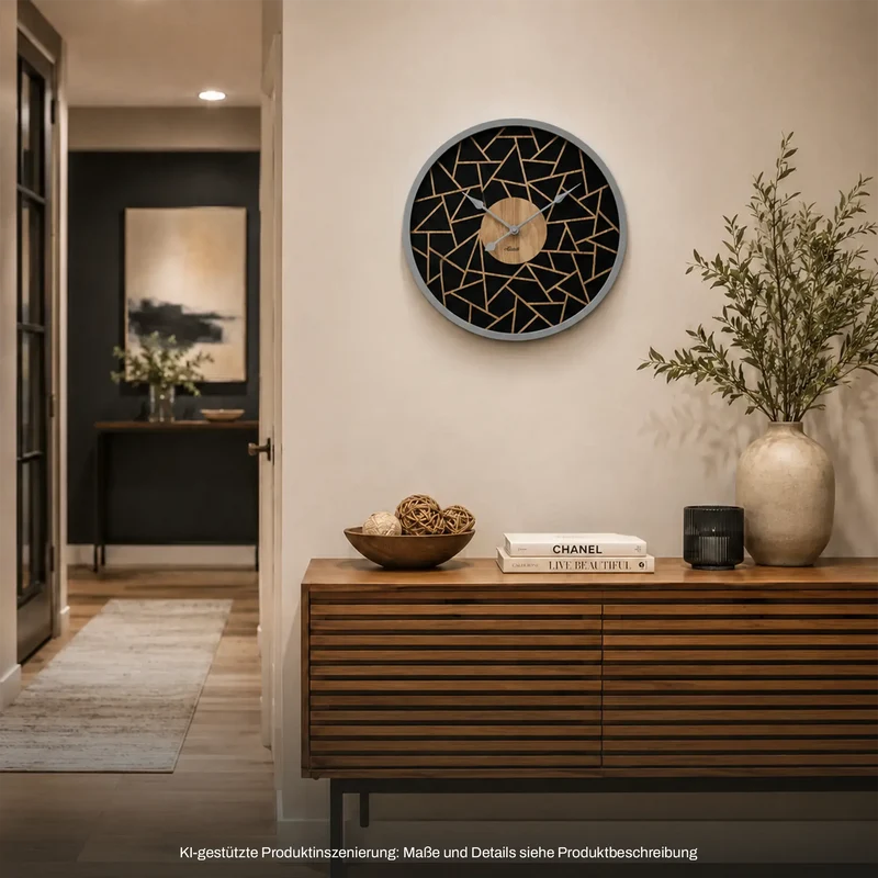 Hermle Wanduhr 50 cm Ø Holz • Minimalistisches Design • Geräuschloses Quarzwerk