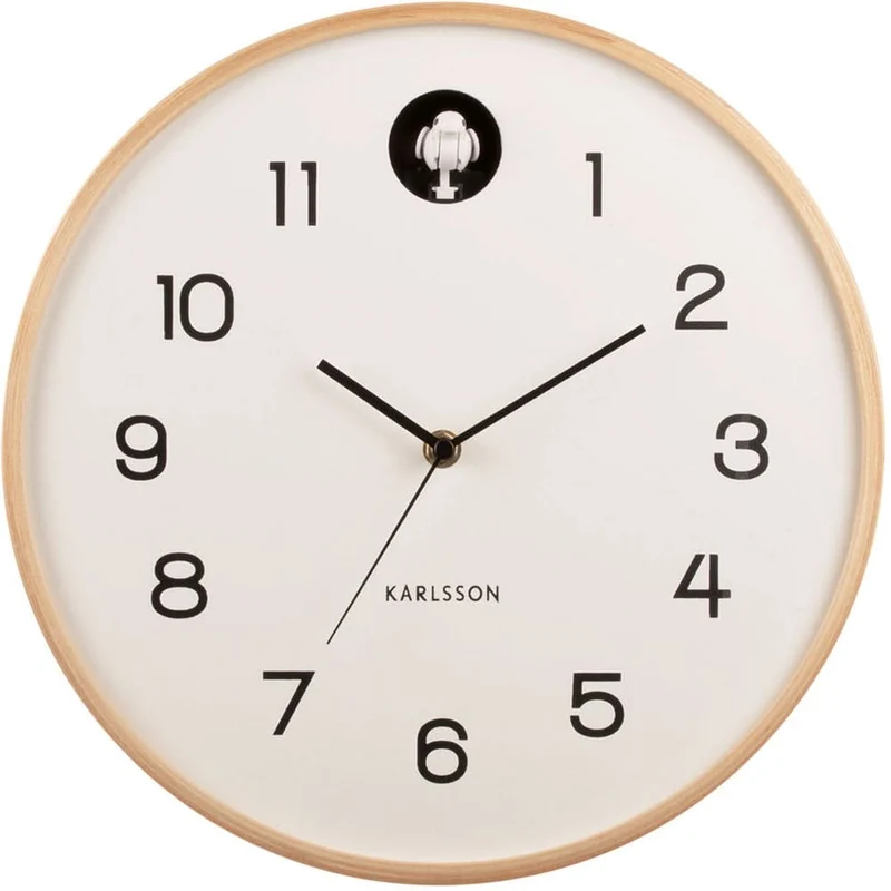 Karlsson Wanduhr 31,5 cm Ø Holz • Integrierter Kuckucksruf • Geräuschloses Quarzwerk