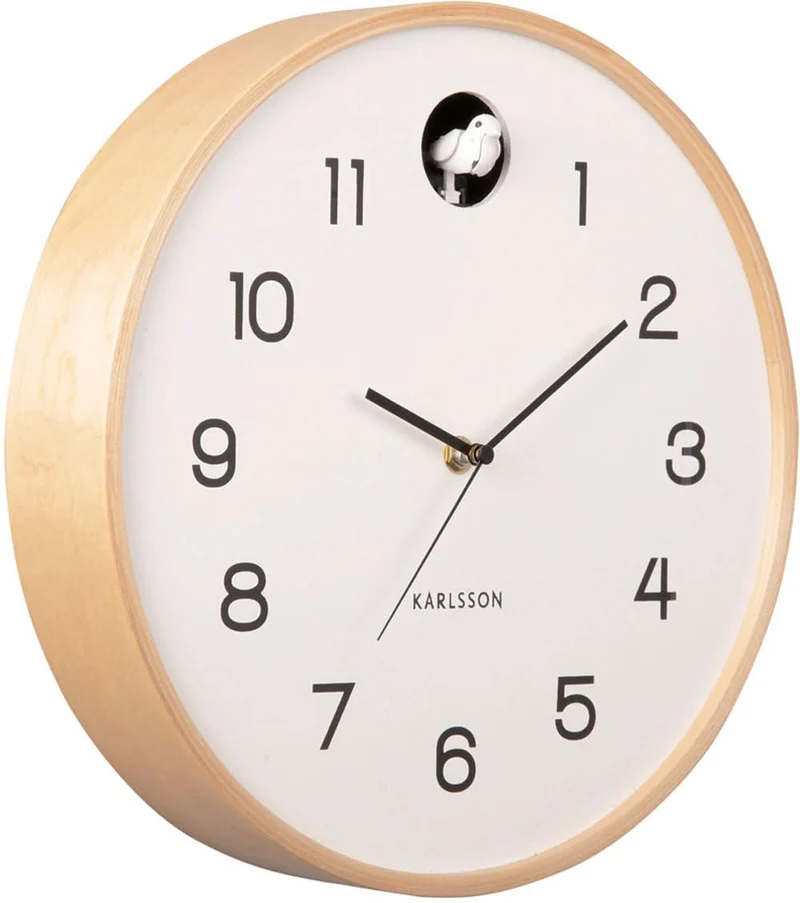 Karlsson Wanduhr 31,5 cm Ø Holz • Integrierter Kuckucksruf • Geräuschloses Quarzwerk