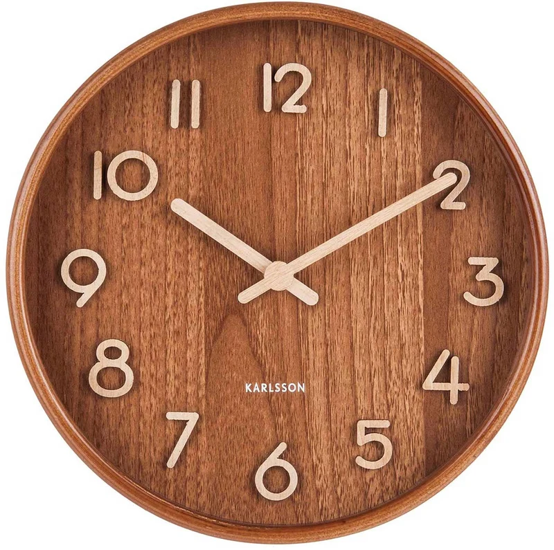 Karlsson Wanduhr 22x22x4,5 cm Holz • Geräuschloses Quarzwerk • Zeitloses Design