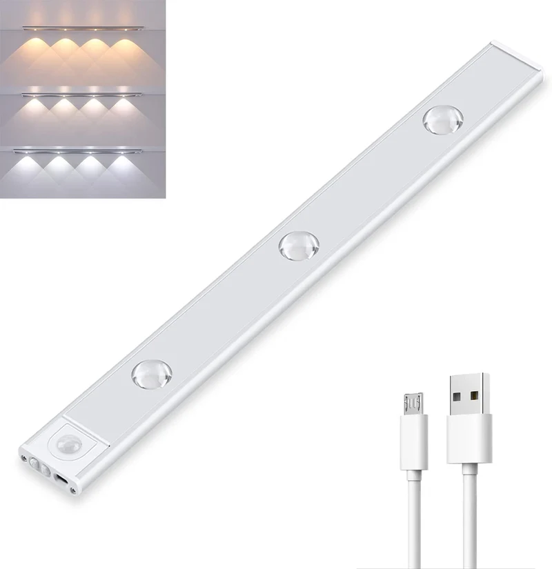 Draadloze LED-lamp met Bewegingssensor Oplaadbaar USB-C Dimbaar 3 Lichtkleuren Magnetische Installatie voor Gang Kast Slaapkamer Keuken tot 2 Maanden Gebruik | Sansoti